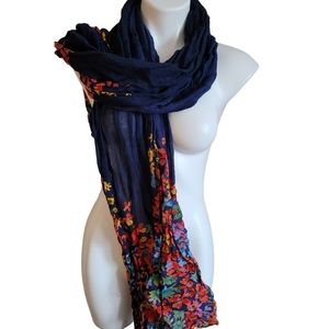 Old Navy Scarf Lightweight Crinkle  Type Blue Floral 70x21